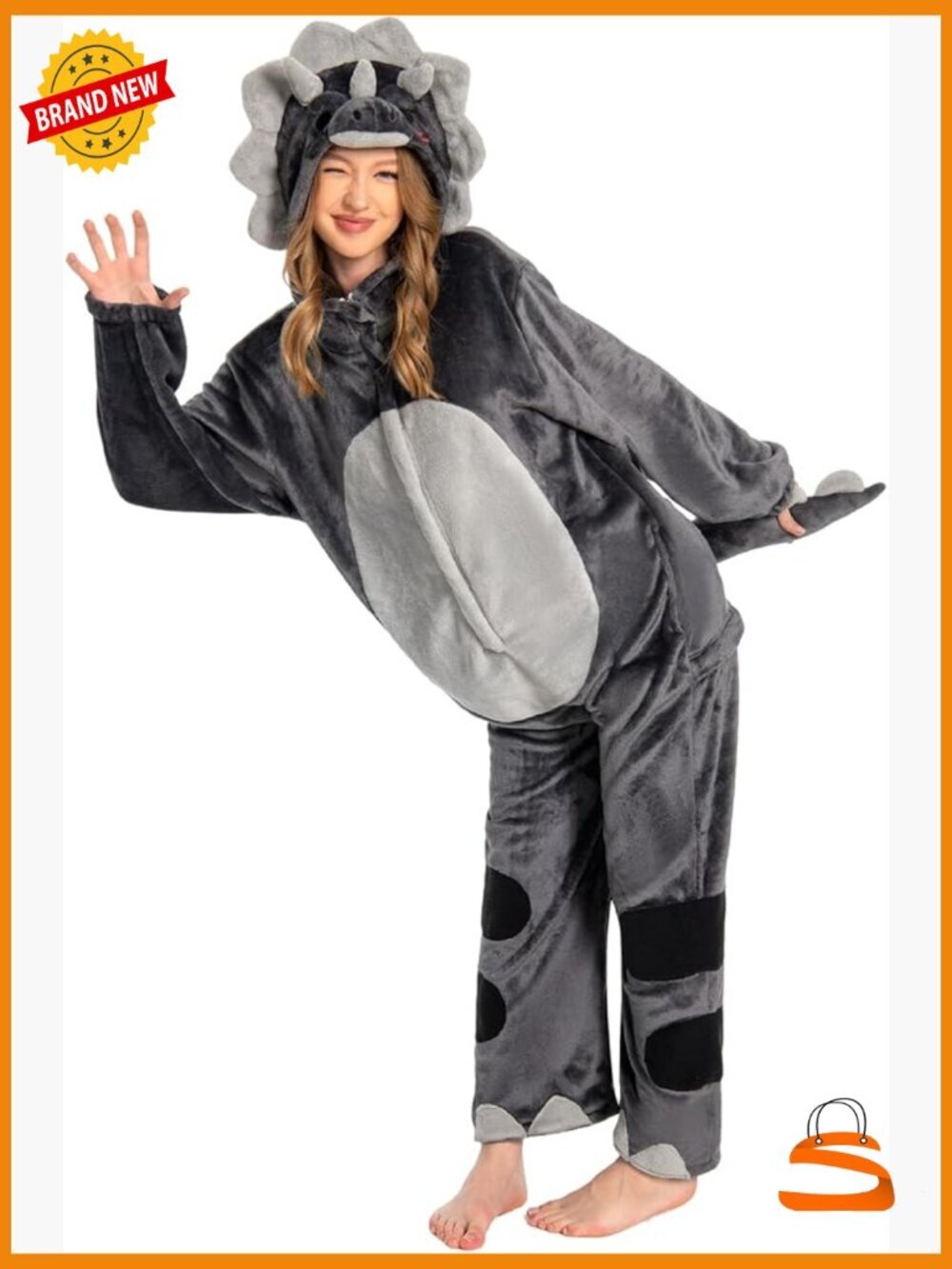 Adult Triceratops Onesie Animal Costume Cosplay Pajamas Plush One-Piece